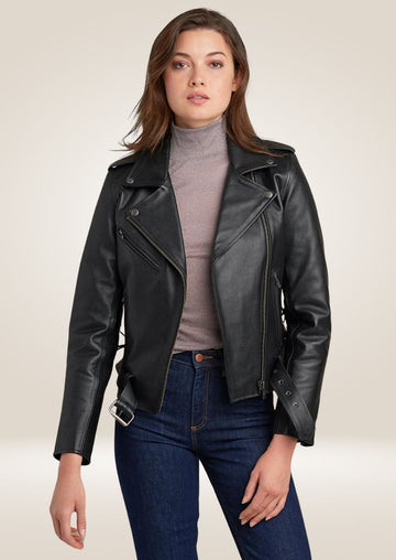 Edgy Women's Heavy-Duty Moto Leather Jacket by Cuir Tendance