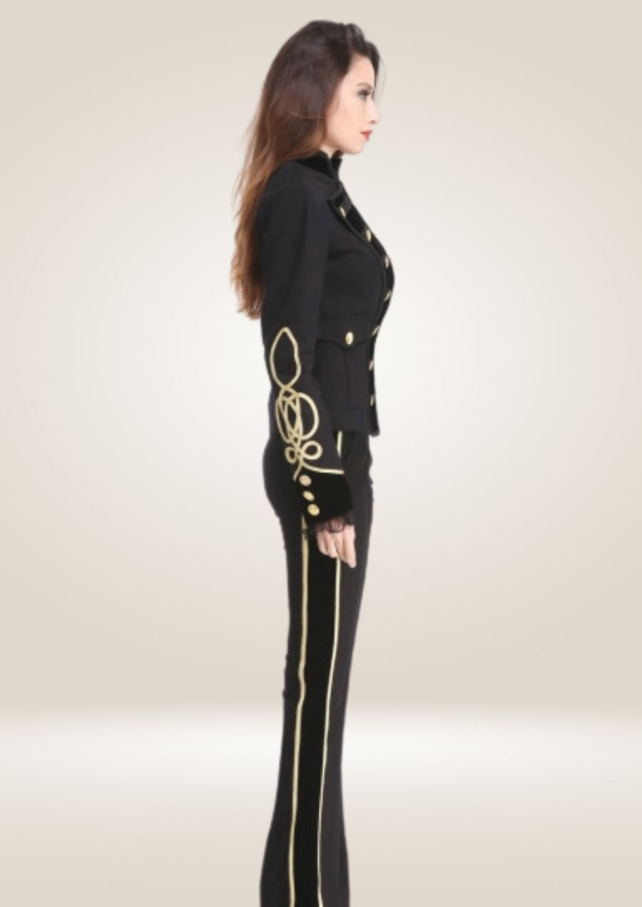 Women's Gothic Military Jacket with Gold Accents