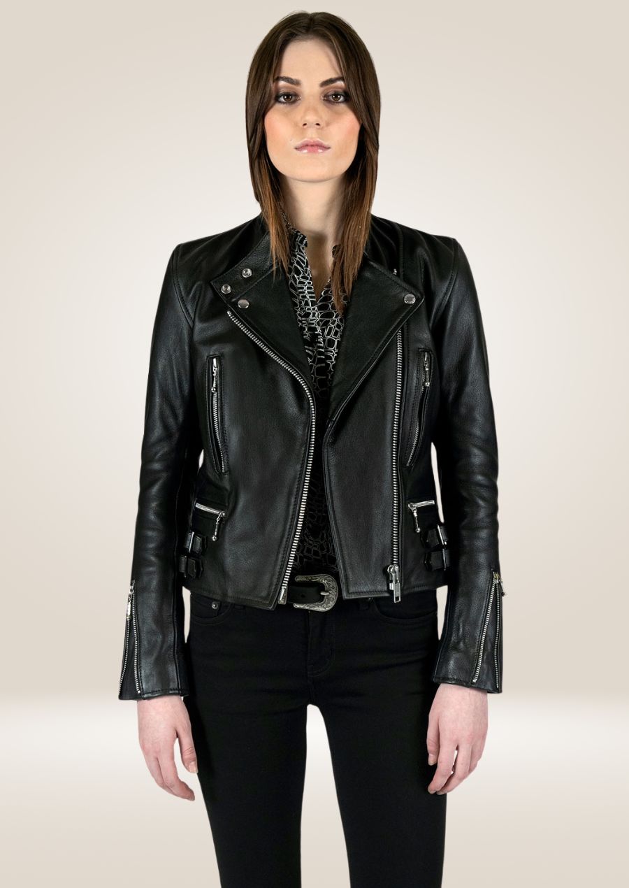 Women's Black Biker Leather Jacket - Edgy and Stylish