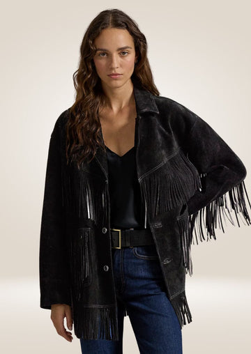 Women's Black Fringe Suede Jacket - Bold Western Look