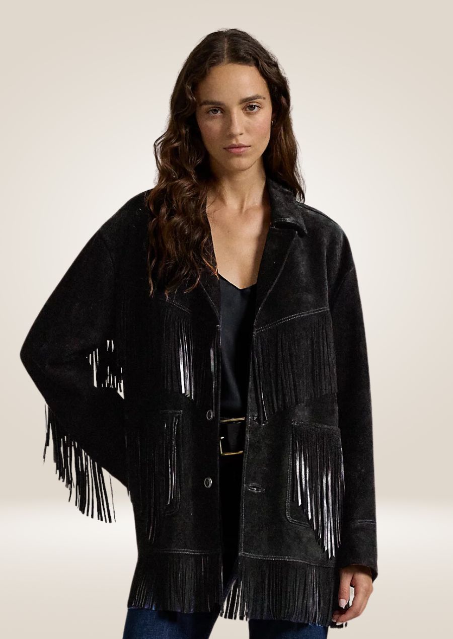 Women's Black Fringe Suede Jacket - Bold Western Look