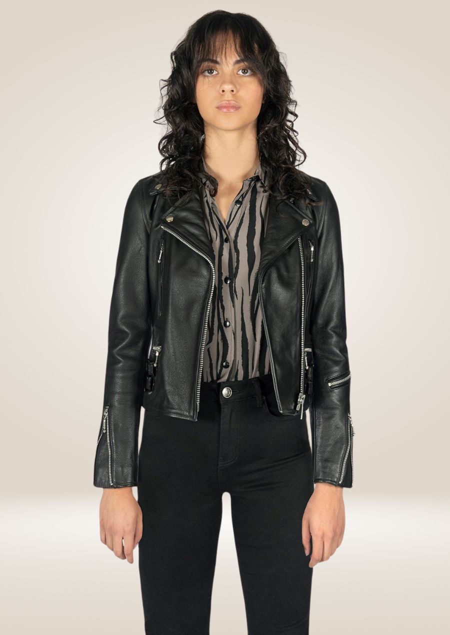 Women's Black Moto Leather Jacket - Sleek Biker Look