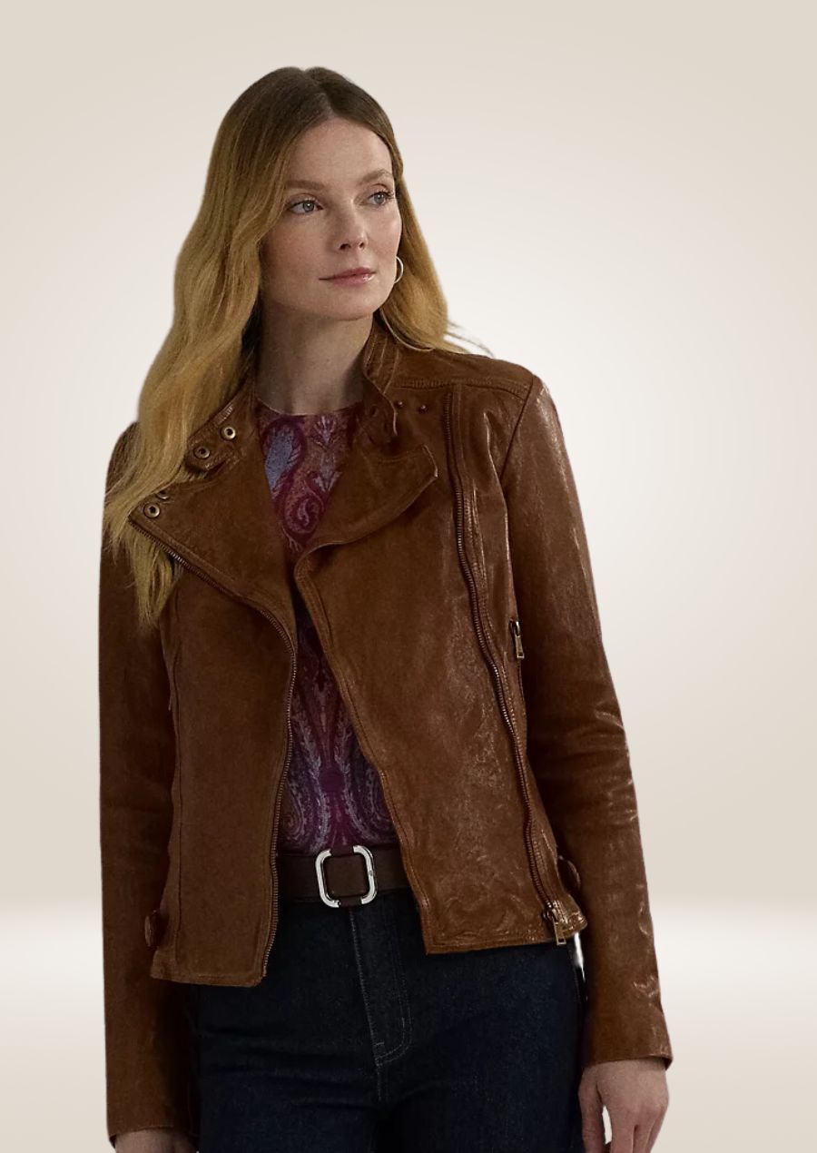 Women's Brown Leather Moto Jacket - Timeless Biker Style