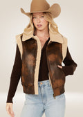 Women’s leather aviator sherpa vest with soft shearling lining and classic aviator style