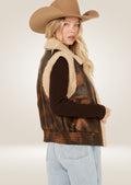 Women’s aviator leather vest with cozy sherpa lining and rugged chic outer design